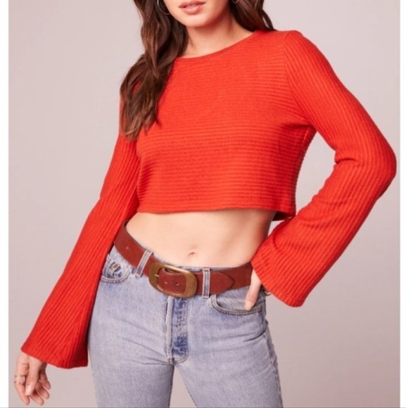 NWT Band of The Free Rust Long Bell Sleeve Cropped Ribbed Top Women's Size M - Picture 1 of 10